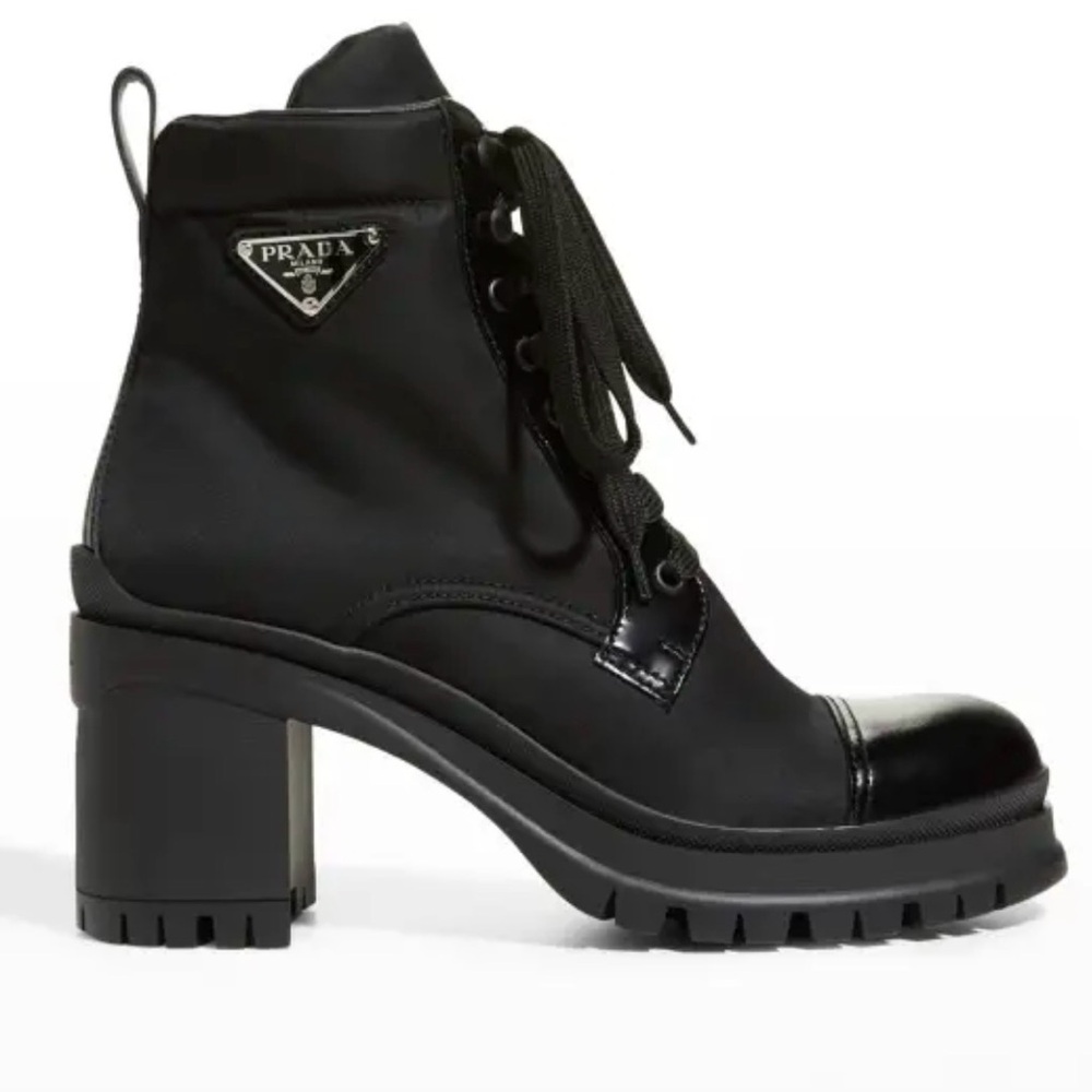 Prada Black Nylon And Leather Cap Toe Ankle Boots EU 41 -US 11 - Picture 2 of 10
